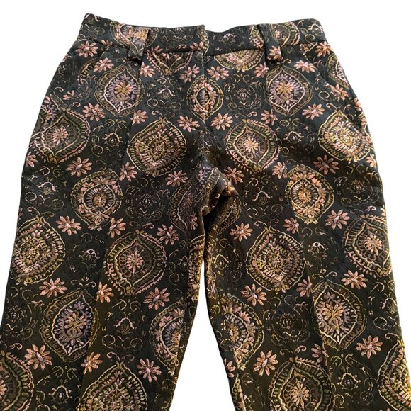 A.L.C. Brocade Flared Pants Trousers Women's Black/Brown/Pink Pattern, Size 2 - Picture 3 of 11